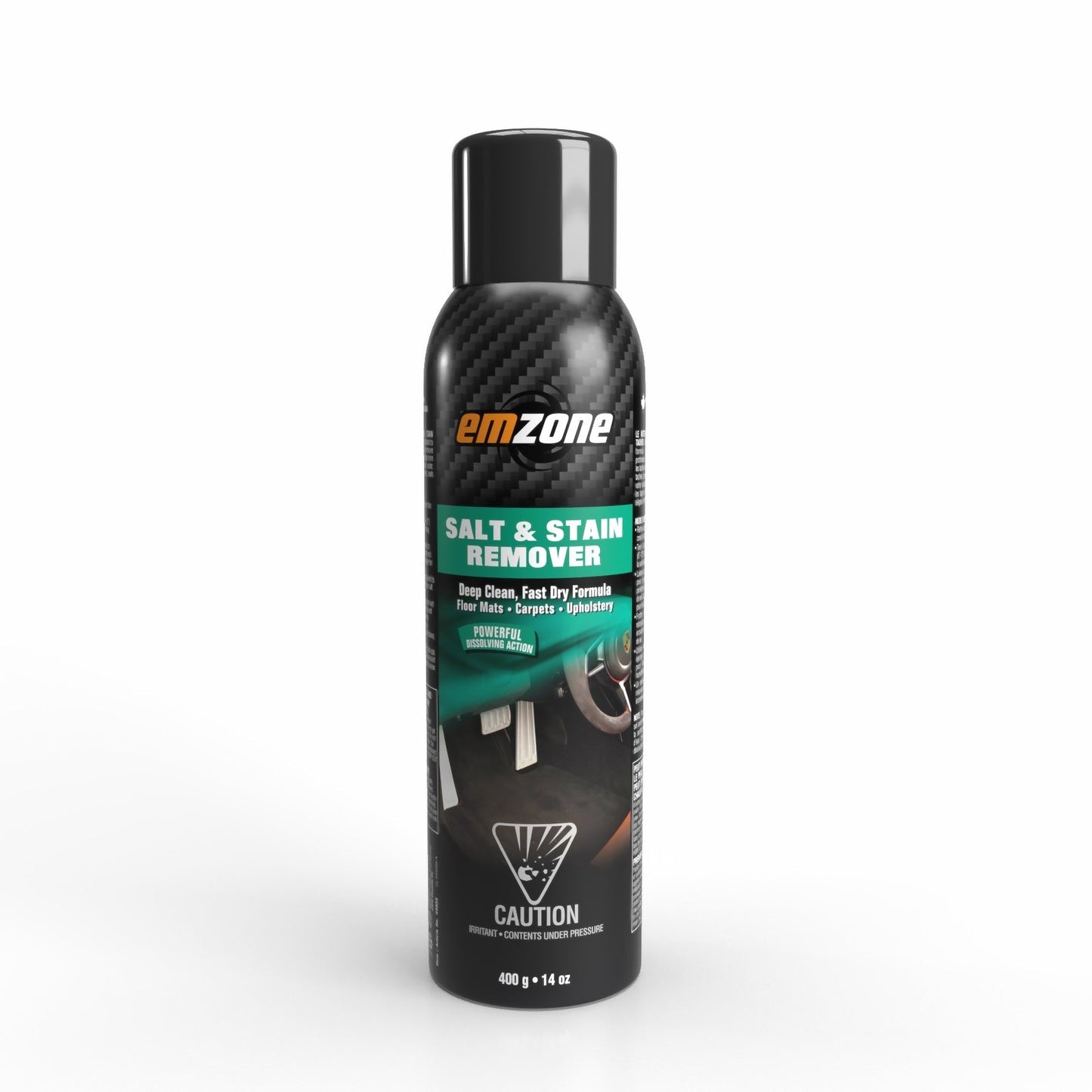 Emzone cleaner for road salt stains on vehicle carpets and mats