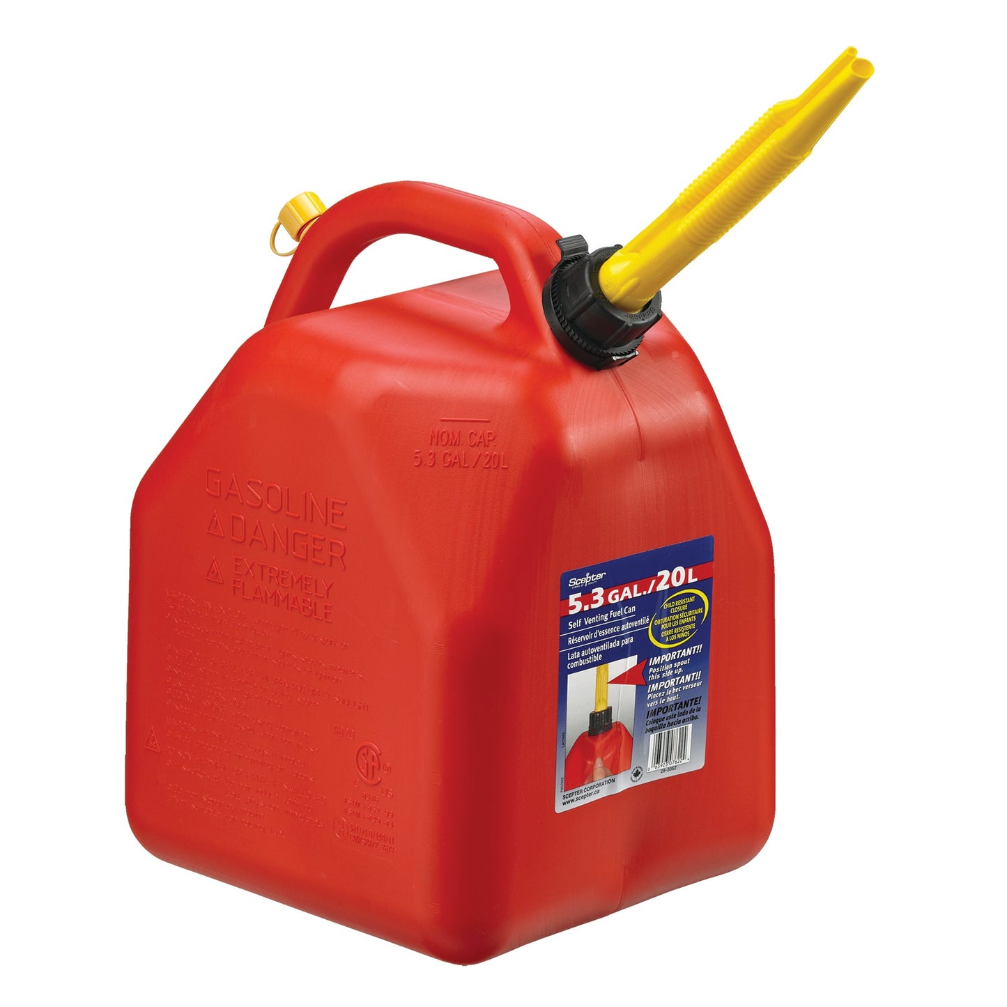 Scepter 20L Red Jerry Can durable HDPE fuel container