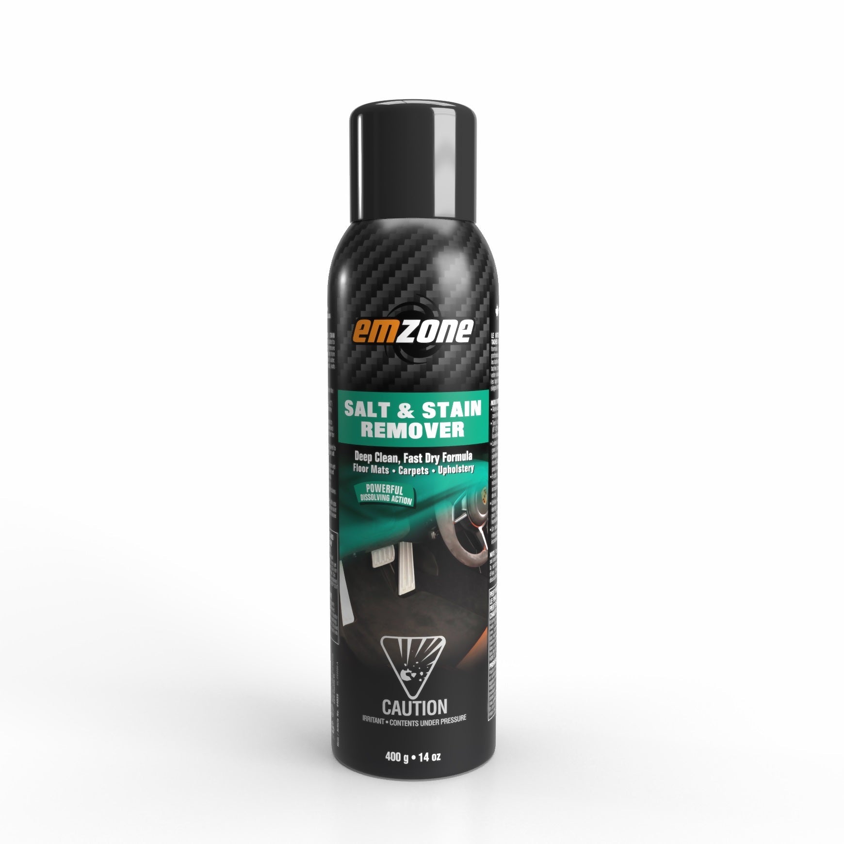 Emzone cleaner for road salt stains on vehicle carpets and mats
