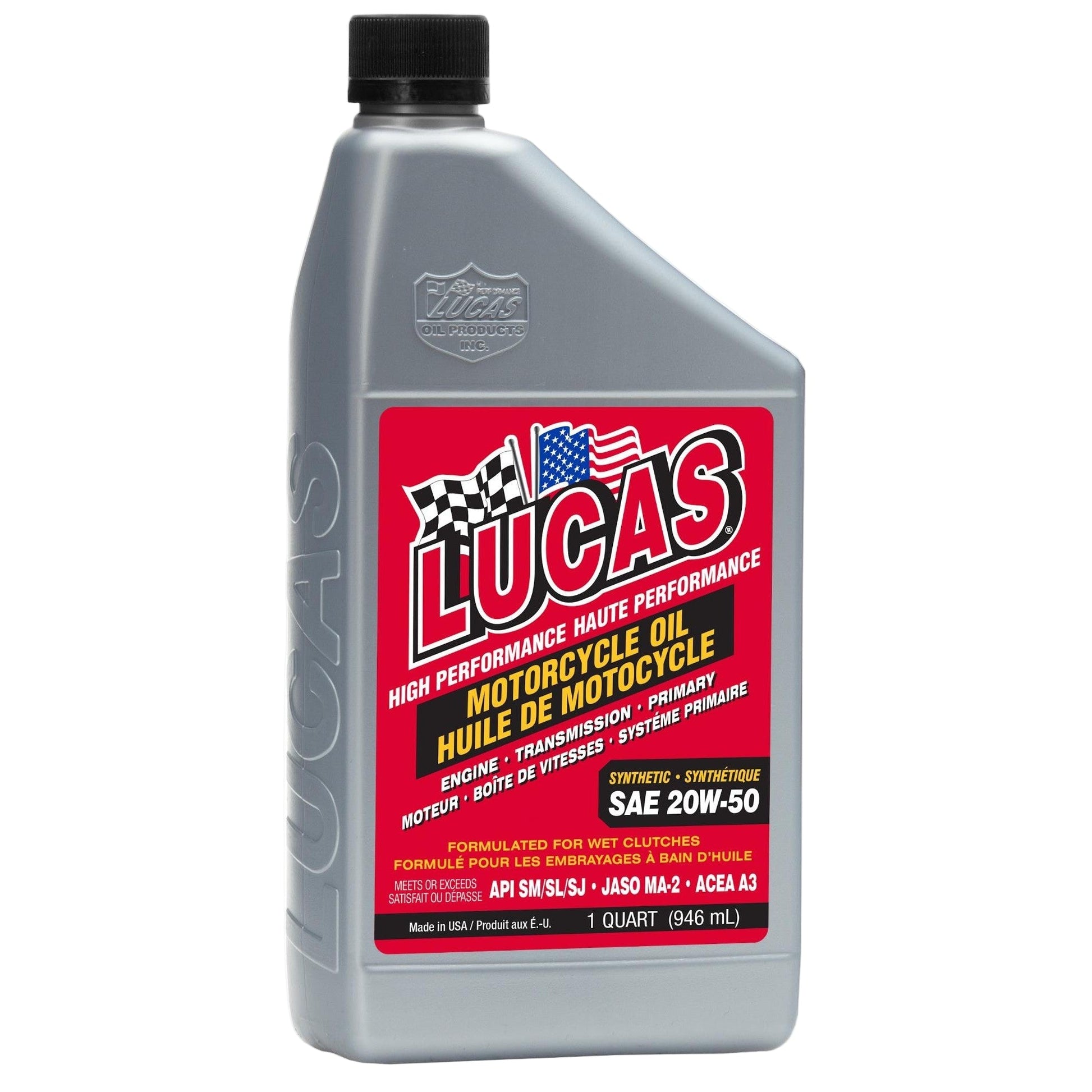 Lucas Oil 20702 Synthetic SAE 20W-50 Motorcycle Oil 1 Quart 946 ml