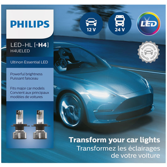 Philips H4 Ultinon Essential LED Headlight Bulbs 2-Pack 6500K stylish white light