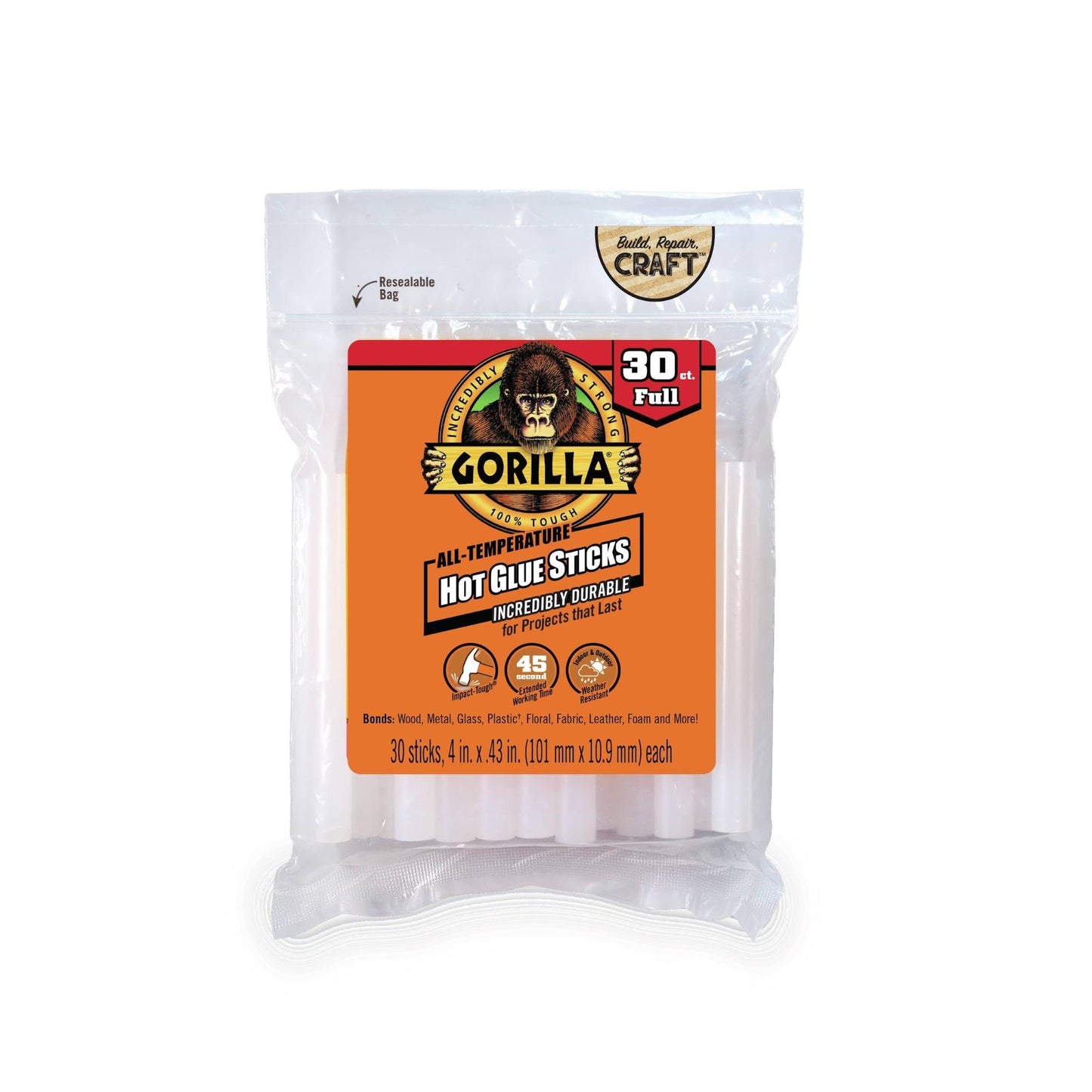 Gorilla Hot Glue Sticks 4" Mini 30 Count Pack